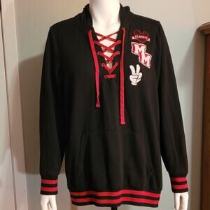 Disney Mickey Varsity Hoodie Black Red Lace Up Pullover Sweatshirt Womens 1X